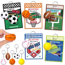 30 Packs Valentine's Day Cards with Sports Squeeze Balls Keychains Stress Relief Fidget Toy for Classroom Exchange, Valentine's Gifts Party Favors for Boys Girls School, Valentine's Prizes for School
