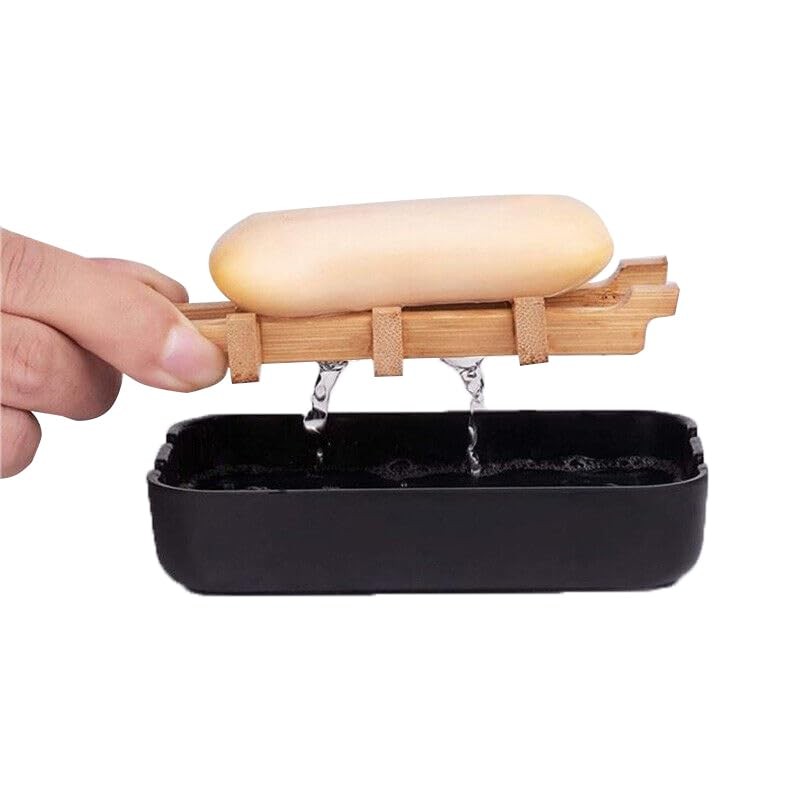 Eco-Friendly Bamboo & Wood Soap Dish with Drain: Modern Design