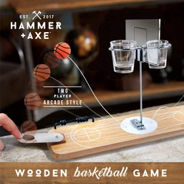 Hammer + Axe 2-Player Wooden Basketball Game, Vintage-Inspired Tabletop Hoops, 2 Shot Glass Baskets for Extra Fun, Drinking Game for Adults, Perfect for Bar or Man Cave, Keep Score with Sliding Rings