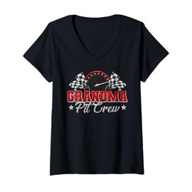 Womens Pit Crew Race Car Racing Grandma Family Birthday Party Gift V-Neck T-Shirt