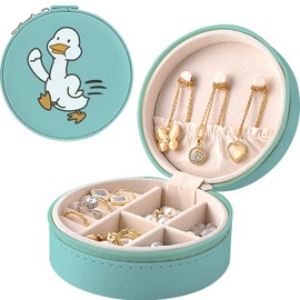 MAYCARI Small Portable Travel Jewellery Box, Cute Runnning Duck Pattern Mini Leather Jewellery Box Organiser for Rings Earrings Necklace Bracelets Jewelry Gift for Women Girls Kids Men(Blue)