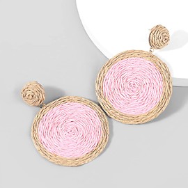 Bohemian Woven Straw Wicker Raffia Rattan Dangle Earrings Geometric Circle Round Statement Drop Earrings for Women Girls Summer Beach Boho Jewelry, Rattan, rattan