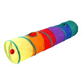 Cat Tunnel, Safe Environment Friendly Interactive Rainbow Pet Toy for Small Pets, Dogs, Indoor Cats with Ball and Peek Holes, Foldable Crinkle Toy (Straight Tunnel)