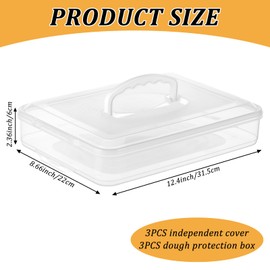 FMOACEN 3PCS Pizza Dough Proofing Box, 12.2 x 8.6 Inch Clear Plastic Pizza Dough Tray with Handle and Lid Bread Fermentation Storage Boxes Container Rectangular Household Pizza Dough Trays with Cover