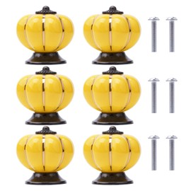 Pack of 6 Ceramic Cabinet Knobs Pumpkin Ceramic Furniture Knobs Cabinet Handles Ceramic Knobs for Furniture with Screws for Office Furniture, Kitchen Cabinet, Drawers, Chest of Drawers (Yellow)