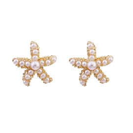 ALRNBY Gold Starfish Earrings for Women Dainty Pearl Stud Earrings Boho Starfish Earrings Dangle Ocean Jewelry Beachy Summer Earrings Gift (C1 Gold Pearl Stud)