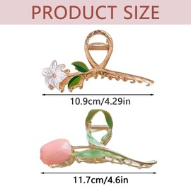 2Pcs Beautiful Tulip Claw Clip Elegant Large Metal Hair Clip Non-slip Strong Hold Hair Claw Clips Flower Hair Claw Clips for Women Girls Hair Accessories