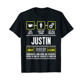 Men's Justin Name First Name Justin Slogan T-Shirt, black