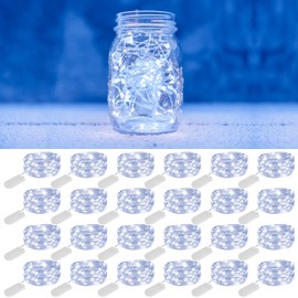 WERTIOO 24 Pack Fairy Lights Battery Operated, 6.5ft 20 LED String Lights Flexible Silver Wire Mini Fairy String Lights for Mason Jars DIY Wedding Party Christmas Decor