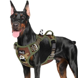 SlowTon No Pull Dog Harness, Heavy Duty No Choke Pet Harness with 2 Leash Clips and Easy Control Vertical Handle, Adjustable Soft Padded Dog Vest for Small, Medium and Large Dogs(Green Camo,X-Large)