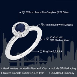 Gem Stone King 925 Sterling Silver Blue Sapphire Engagement Ring For Women (0.79 Cttw, Round 5MM, Gemstone Birthstone, Available In Size 5, 6, 7, 8, 9)