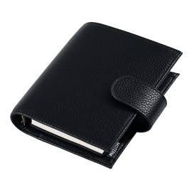 Moterm Pocket Regular Rings Planner - Genuine Leather Binder Organiser (Pebble Black, 19 mm Ring)