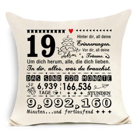 19th Birthday Pillow Cover for 19 Year Old Teenager Boyfriend Daughter Son Sister Brother Girlfriend Boyfriend Cousin Classmate 19th Birthday Gift Inspirational Gift