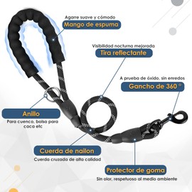 SlowTon Correa para Perros Resistente 1.5/1.8m, 4 en 1 Entrenamiento Correas & Cinturón de Seguridad de Coche Reflectantes para Perro Grandes Medianos conCómodo Mango Acolchado, Incluye Dispensador