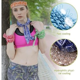 5 colorsNeck Wrap Headband 100x5cm Cooling Bandana for Neck Cooling Bandana Scarf Cold Towel Printed Soaked Tie Around Neck（Blue Black Red Green Orange）