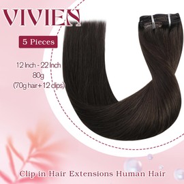 Vivien Clip Extensions Real Hair Darkest Brown Human Hair Clip Real Hair Extensions 35 cm Remy Hair Extensions Natural 80 g 5 Pieces