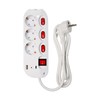 feletec Power Strip Individually Switchable 3-Way 1.5 m with 2