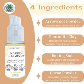 Earthborn Organics Volumizing Dry Shampoo Powder | Non-Aerosol | Organic Hair Powder | Benzane & Talc Free | For All Hair Types | Made in USA | Jumbo Size 2.7 oz (Light)