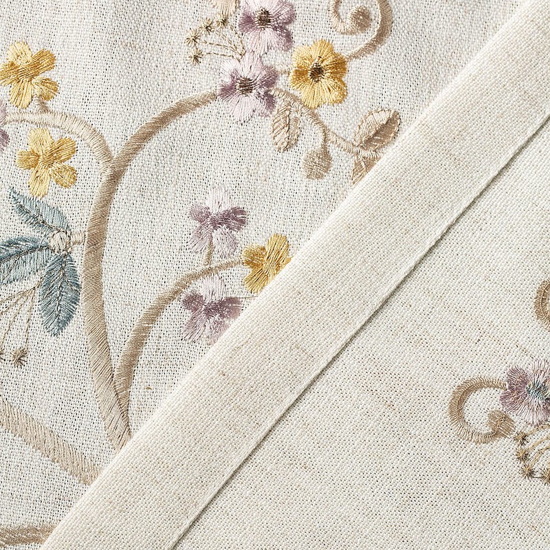 VOGOL Floral Embroidered Pattern Kitchen Valances for Windows, Linen Rod