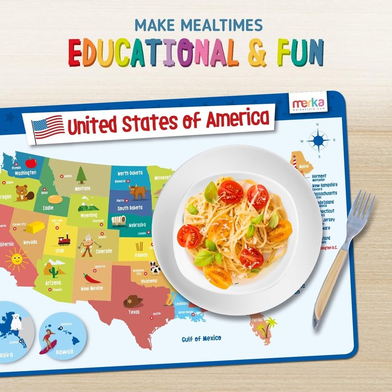 merka Kids US Map Placemat for Dining Table, Non Slip