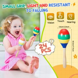 Boao 24pcs Wooden Maracas Hand Percussion Rattles, 7.7 Inches Colorful Shaker Maracas Lightweight Noisemaker Musical Birthday Party Favor Shaker Toy