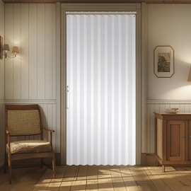 AJAZZ 100% Blackout Magnetic Door Curtain Pleated Door Curtain Folding Door Accordion Door Closet Door Curtain Invisible Applicable Bedroom Room Living Room Doorway （White 42" W x 78" L 1 Panel