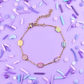 Rainbow Mini Macaron Bracelet, Enamel and Stainless Steel w/Optional 18k Gold Plating, Gold (Stainless Steel with 18k-Gold Plating)