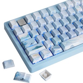 GEKUCAP Picturesque Scenery-Landscape Painting 130 Keys Dye-Sublimation Side Printed keycaps Shine Through PBT Keycaps Gradient Cherry Profile Keycaps for Cherry MX Switches Mechanical Keyboards