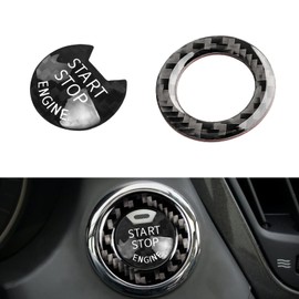 Xotic Tech 2X Real Carbon Fiber Go Engine Keyless Start Stop Push Button + Ring Cover Trim Compatible with Infiniti Q50 Q60 QX60 or Nissan Altima Maxima Titan Pathfinder (Black & Black)