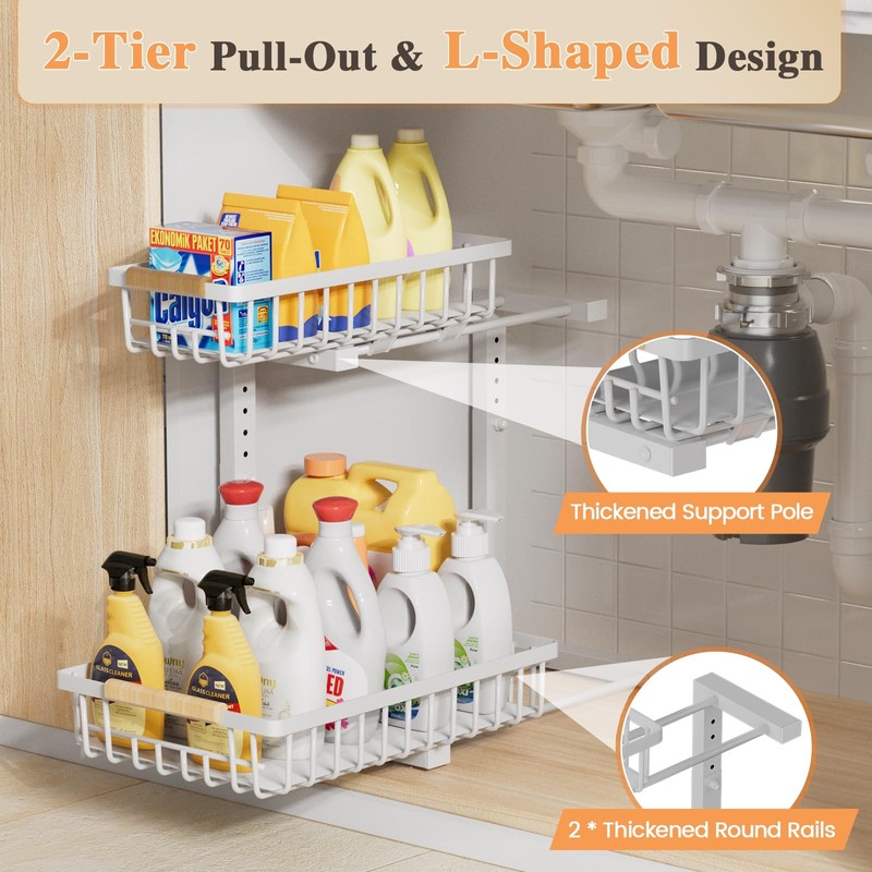 ENRUNEST 2 Pack Slide-Out Under Sink Organizer and Storage,2 Tier
