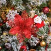 24 Pcs Christmas Red Glittered Mesh Holly Leaf Artificial Poinsettia