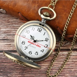 Vintage Pocket Watch with Chain, Quartz Pocket Watch, Antique Chain Watch with Arabic Numerals, for Women, Men, Dad, Grandpa, Birthday Anniversary (Bronze)
