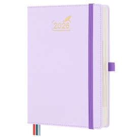 BEZEND Calendar 2026 Daily Planner A5 1 Day 1 Page with 2 Columns - Daily Calendar 2026 Hardcover with Monthly Index Diary & Book Calendar 2026, 432 Pages - Purple