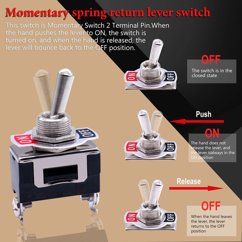 Twidec/3Pcs Heavy Duty Rocker One-Side Momentary Toggle Switch 16A 250V