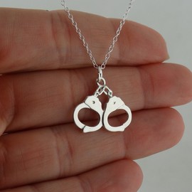 FashionJunkie4Life Sterling Silver Handcuff Pendant Necklace, 18" Chain, Police Cuffs
