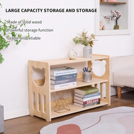 YJTREMFYX Montessori Bookshelf Toy Rack Children's Toy Storage Organizer Children's Room Bookshelf Sturdy and Safe Wooden Classroom Furniture Storage Cabinet (3Tier)