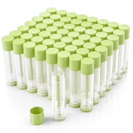 LotFancy- Tubos de bálsamo labial vacíos, 60 piezas de 5,5 ml (3/16 oz), tubos de bálsamo labial transparentes con tapas verdes, libres de BPA