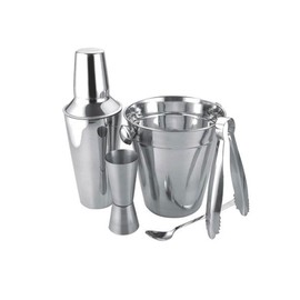 Apollo Stainless Steel Cocktail Gift Set with Shaker, Jigger, Spoon, Ice Bucket & Tongs | Cocktail Making Set, Cocktail Mixing Set