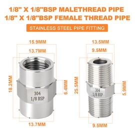GASHER 4PCS 304 Stainless Steel Pipe Fitting, Hex Nipple Hex Coupling, 1/8" x 1/8" BSP Male Thread Pipe, 1/8Inch x 1/8Inch BSP Female Thread Pipe
