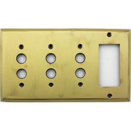 Classic Accents Antique Brass 4 Gang Wall Plate - 3 Push Button Light Switch Opening 1 GFI/Rocker Opening