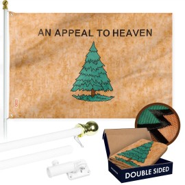 UD_G128 Combo Pack: 6 Ft Tangle Free Aluminum Spinning Flagpole (White) & An Appeal to Heaven Tea-Stained Flag 3x5 Ft, Double To