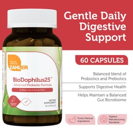 Zahler Biodophilus, All Natural Advanced Probiotic and Prebiotic Supplement, Promotes Digestive Health, 25 Billion Live Cultures and Intestinal Flora Per Serving, Certified Kosher, 30 Capsules
