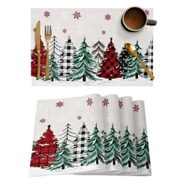 Christmas Tree Placemats Set of 6,Non Slip Washable Farmhouse Trees Table Mats Set Snowflake Winter Table Placemats for Kitchen Dining Table,Wedding Holiday Party Christmas Decoration