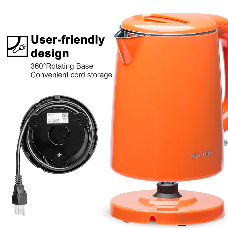Secura Stainless Steel Double Wall Electric Kettle Water Heater for
