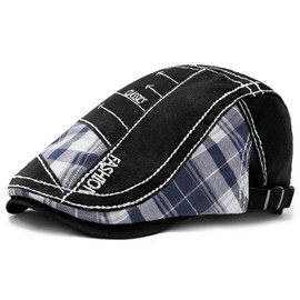 PORSYOND Mens Flat Cap Gatsby Ivy Tweed Flat Cap Vintage Style Adjustable Newsboy Hats Irregular Color Driving Caps for Men (Style-7-Black)