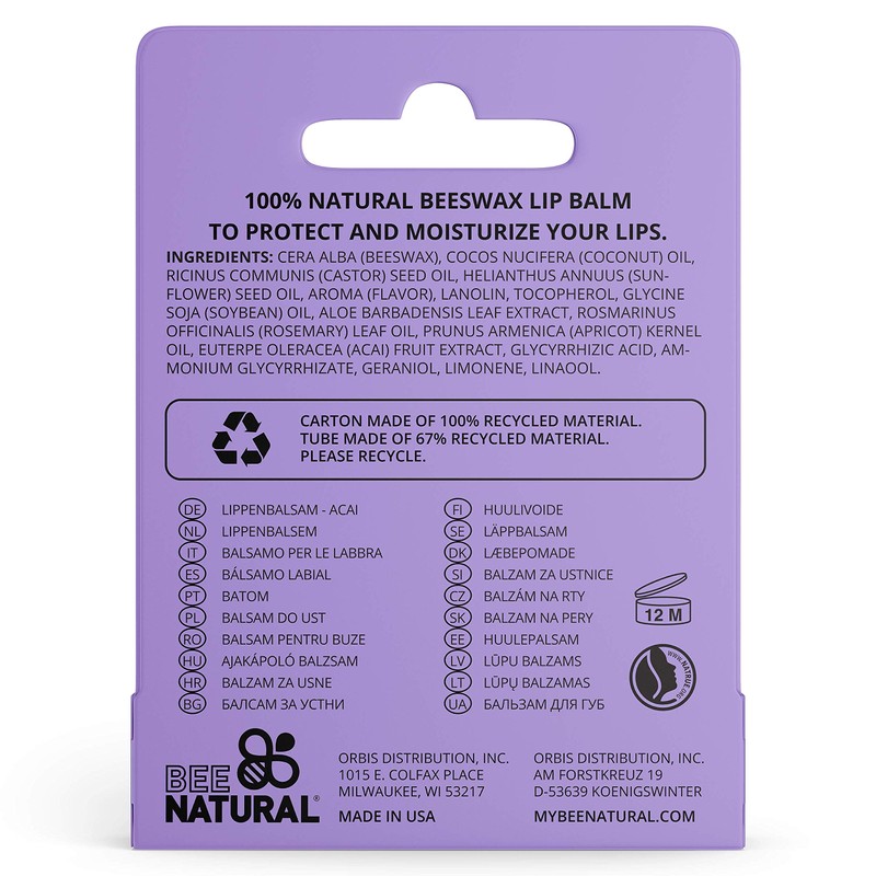 Bee Natural Lip Balm Acai Berry