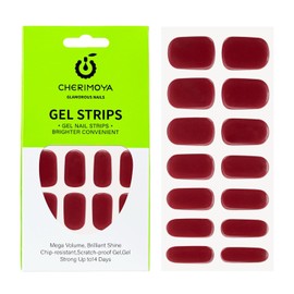 Pegatinas de Uñas, 14Pzs Tiras de Uñas de gel Semicuradas de Color con Luz UV/LED, Uña Pegatinas de Gel para Arte DIY con Lima de Uña, Almohadilla de Preparación y Palo de Madera Cherimoya - Rojo