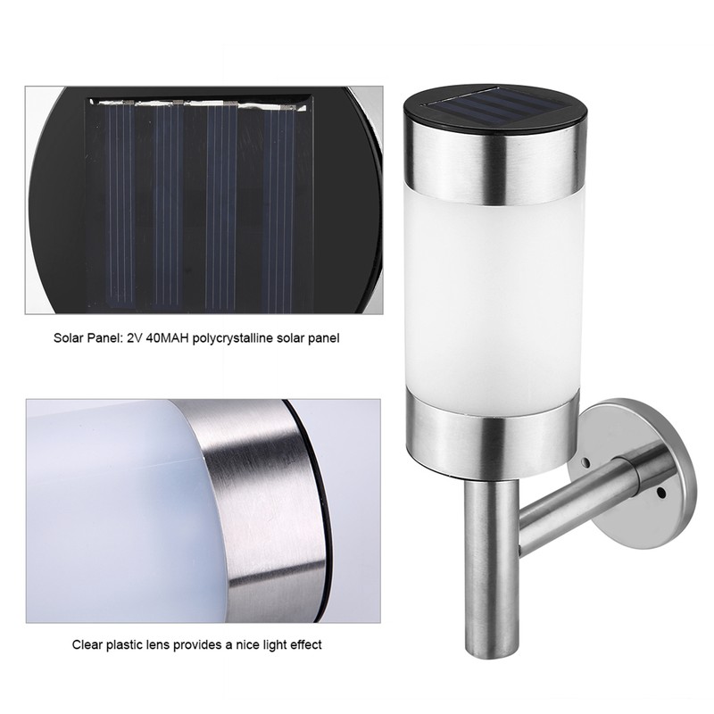 2Pcs Stainless Steel LED Solar Power Wall Mount Light Outdoor