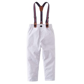 stylesilove Toddler Little Boy Classic Chino Pants with Suspenders for Casual, Formal Wear and Special Occasions (100/3-4 Years, White)