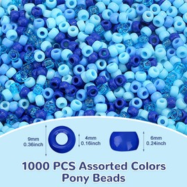 ZHIYUXI 1000PCS Blue Pony Beads Bulk for Bracelets Making 6x9mm 5style Blue Pony Kandi Bead for Crafts Making Hair Beads for Braids